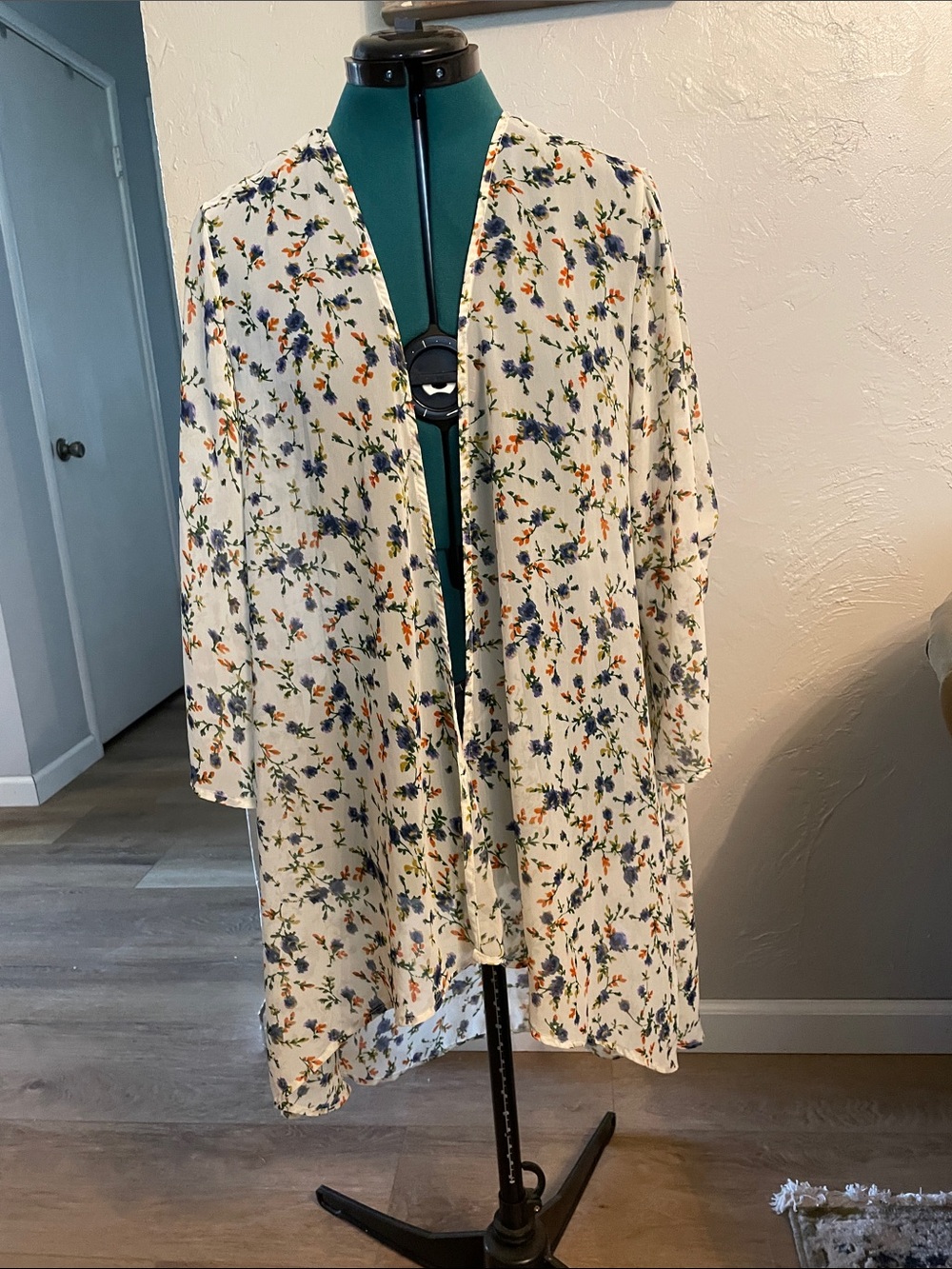 Bellatrix Floral Sheer Kimono in Cream with Blue and Orange Wrap/Cardigan